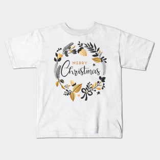 Christmas badge with quotes and golden ornaments Kids T-Shirt